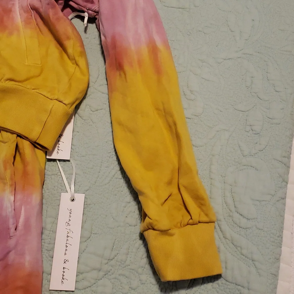 Tie-Dye Hooded Sweatshirt & Athletic Shorts Set - Pink, Yellow, Orange